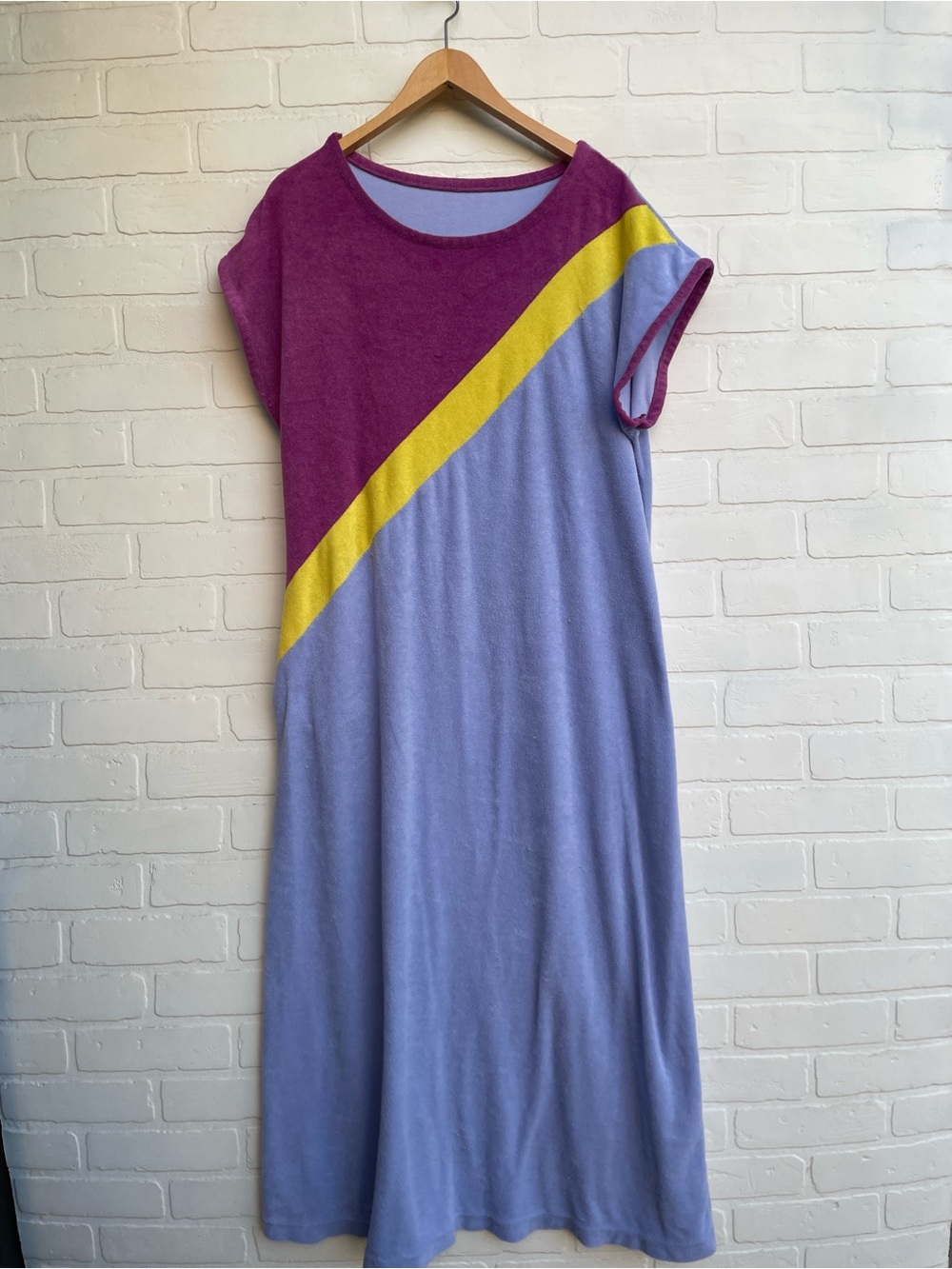 Colorblocked Lavender and Magenta Women's Dress with Yellow Accent vintage retro